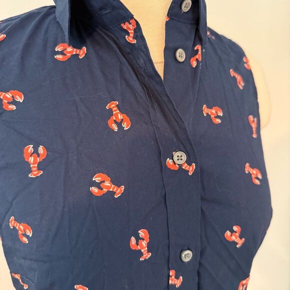 NWT J. Crew Navy Lobster Print Sleeveless Poplin Shirt in Signature Fit Size XS - Picture 4 of 8